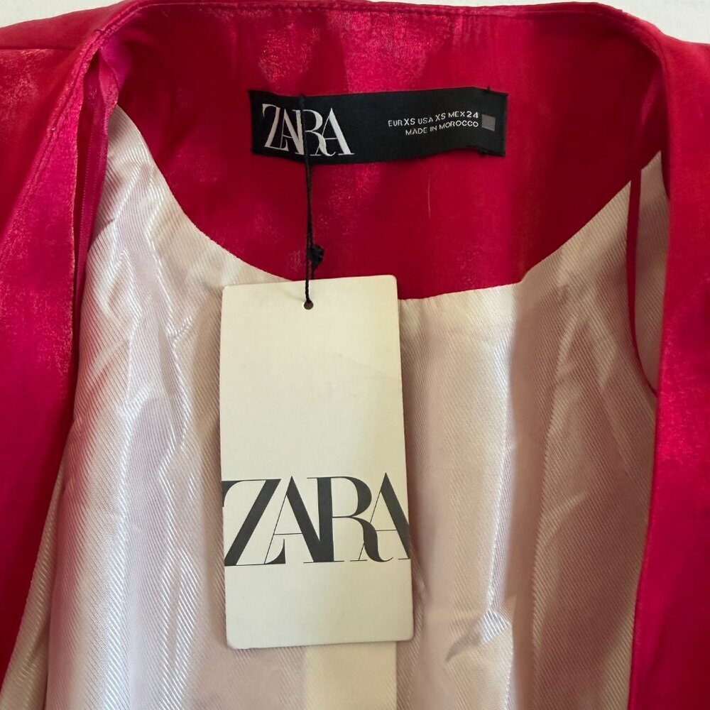 ZARA Double Breasted Belted Pink Blazer Wrinkle Effect Jacket XS NWT - Picture 14 of 16